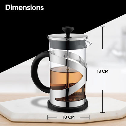 Aspect Cafetiere 8 cup, Coffee Press, French Press Maker for Filter Coffee, Loose Tea and Milk Froth, 3 Level Stainless Steel Filter, Heat Resistant Borosilicate Glass (0.6L - Silver)