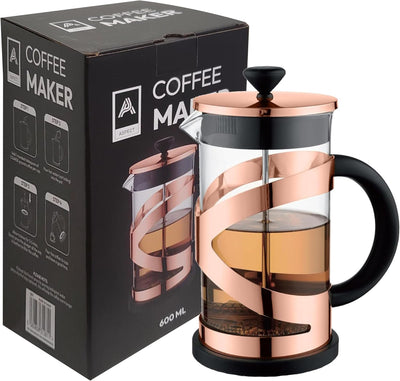 Aspect 8 cup Cafetiere, Coffee Press, French Press Maker for Filter Coffee, Loose Tea and Milk Froth, 3 Level Stainless Steel Filter, Heat Resistant Borosilicate Glass (0.6L - Rose Gold)