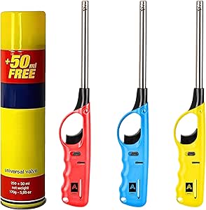 Aspect X3 Refillable BBQ Lighter – Adjustable Flame, Clipper Gas, Multi-Use for Kitchen, BBQ, Candles, Camping & Fireworks (Set of 4)