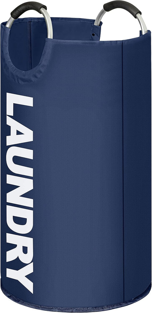 Luxtrous 90L Large Collapsible Laundry Bag, Modern Style Collapsible Fabric Large Laundry Basket, Hamper, Foldable Clothes Bag, Folding Washing Bin 6 Colors available (Dark blue)