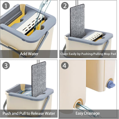 Luxtrous Floor Mop and Bucket Set Easy Flash Speed Mop with Squeeze Bucket Flat Mop for Floor Cleaning, Mini Dustpan and Brush Set 360 Rotating Head with 2 Micro fibre Pad.
