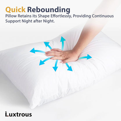 LUXTROUS Luxury Goose Feather and Down Pillow Pair with 100% Cotton Cover 2 Pack Pillows with Dual Layer Cover - Goose Down with Downproof, Soft Quality Feather 85% Goose Feather 15% Goose Down