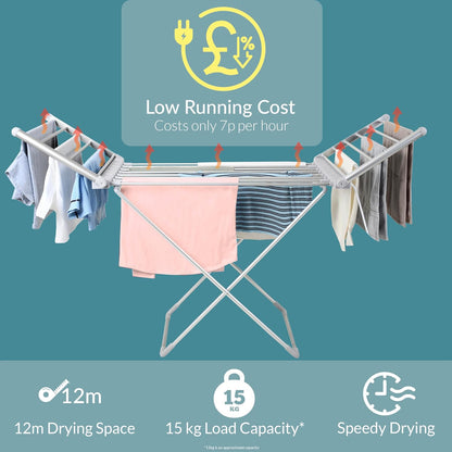 Aspect Heated Clothes Airer Fold out winged Indoor Clothes Airer | Clothes Drying Rack | Low Running Cost Airer 12M drying space | Speed Drying