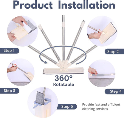 Luxtrous Floor Mop and Bucket Set Easy Flash Speed Mop with Squeeze Bucket Flat Mop for Floor Cleaning, Mini Dustpan and Brush Set 360 Rotating Head with 2 Micro fibre Pad.