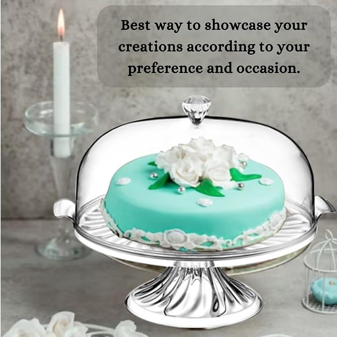 Aspect Crystal Cake Stand with Dome Lid–Eye-Catchy Crystal Design-Fixed Base - Elegant and Sophistication–Sturdy & Authentic–Easy to Clean–Showcase Cakes, Cupcakes, & Cookies (With Stand)