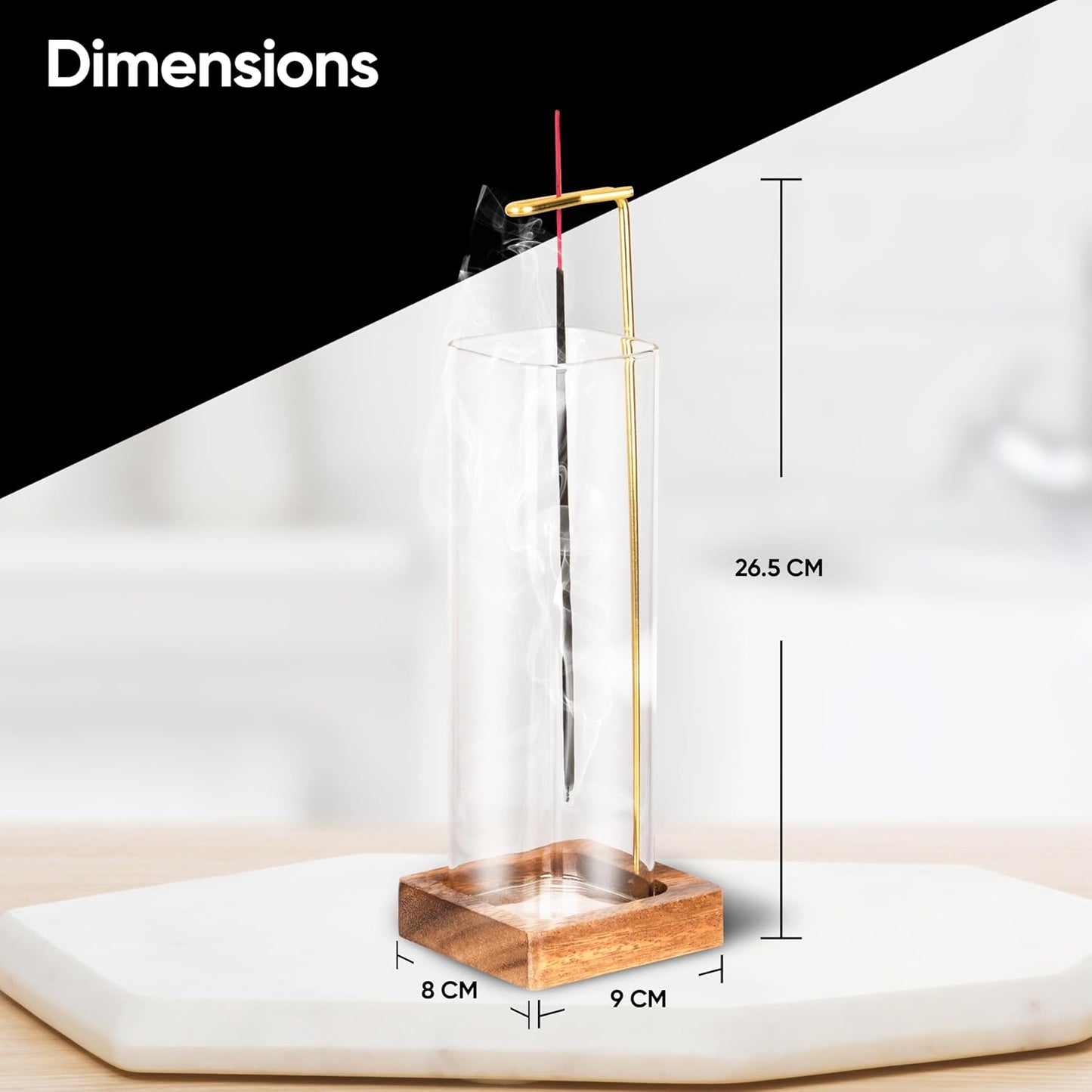 Aspect Incense Holder for Sticks with Removable Glass Ash Catcher, Upgrade Wooden Mess-Free Incense Stick Burner Holder for Yoga Spa Meditation and Home Relaxation (Square)