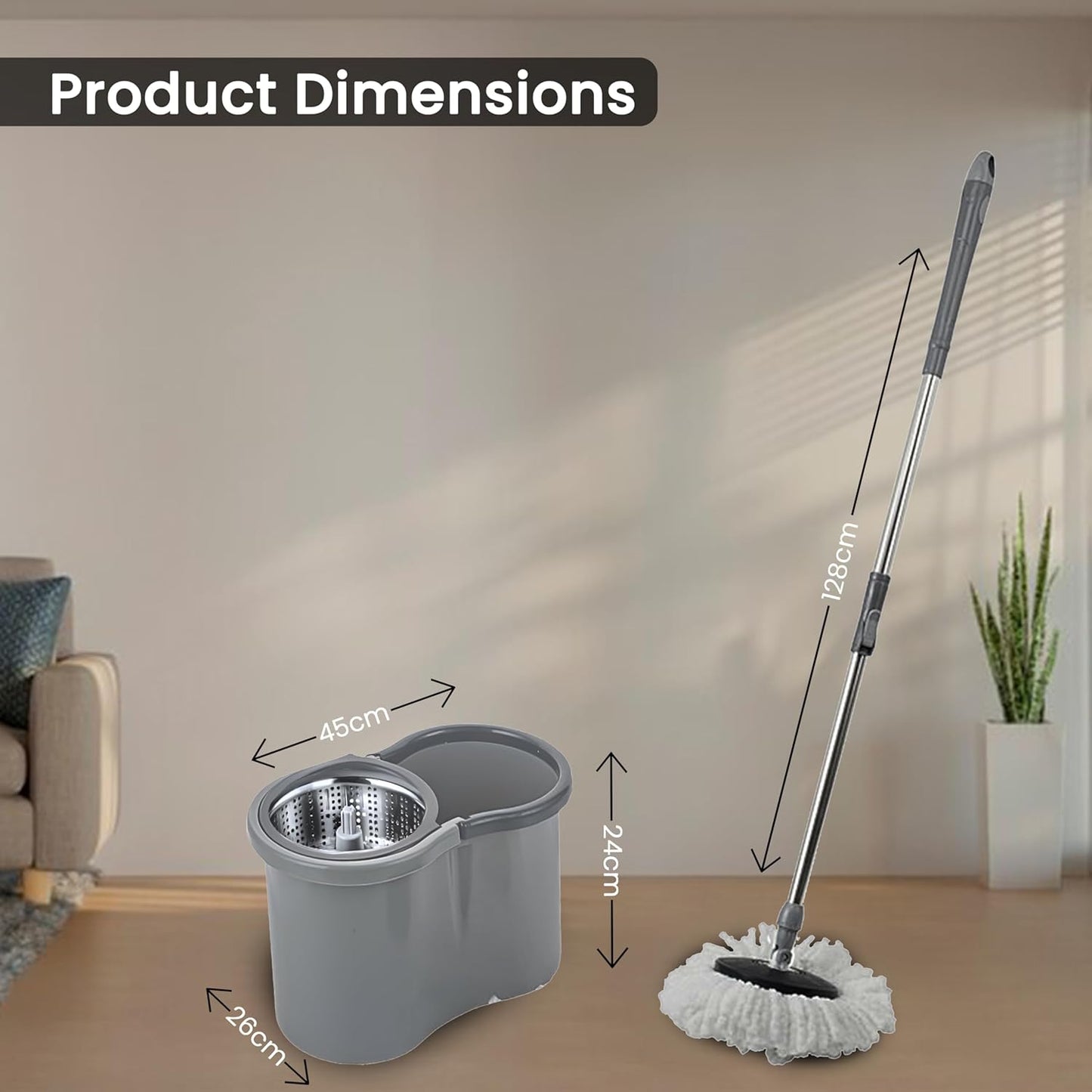 Aspect Mop and Buckets Sets Cleaning with 4 Wheel Turbo 16 Liter Microfiber Spin Wringer Mob for Cleaning tools and 360° Clean Hard Floor with EXTRA 3 Washable Mops Pads