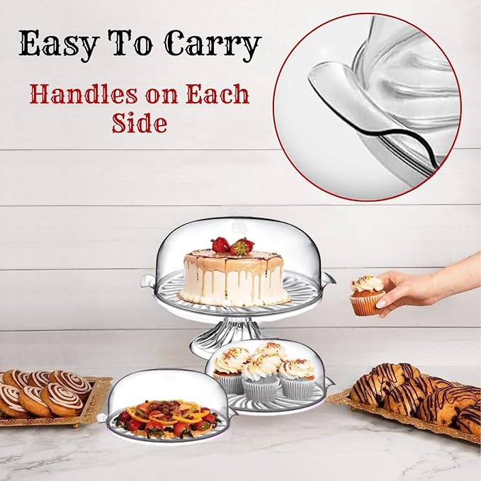 Aspect Crystal Cake Stand with Dome Lid–Eye-Catchy Crystal Design-Fixed Base - Elegant and Sophistication–Sturdy & Authentic–Easy to Clean–Showcase Cakes, Cupcakes, & Cookies (With Stand)