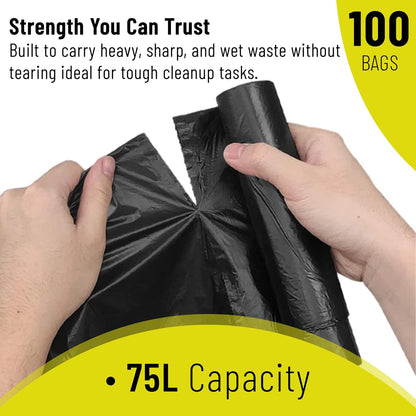 Aspect Black Bin Bags 100 Count Heavy Duty for Household Garbage Capacity 75L–Strong Black Refuse Sacks–Bin Liners for Everyday use, Office, Kitchen, Restaurant–Rubbish Garbage Bags(72x85cm)