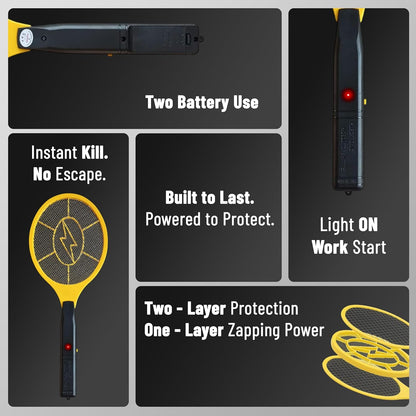 Aspect Electric Fly Zapper, Fly Swatter Battery Operated Handheld 3 Layer Safety Mesh Bug Zapper Racket,Electric Racket Bat Indoor Outdoor Insect Catcher For Killing Insects Flies Bugs for Home,Garden