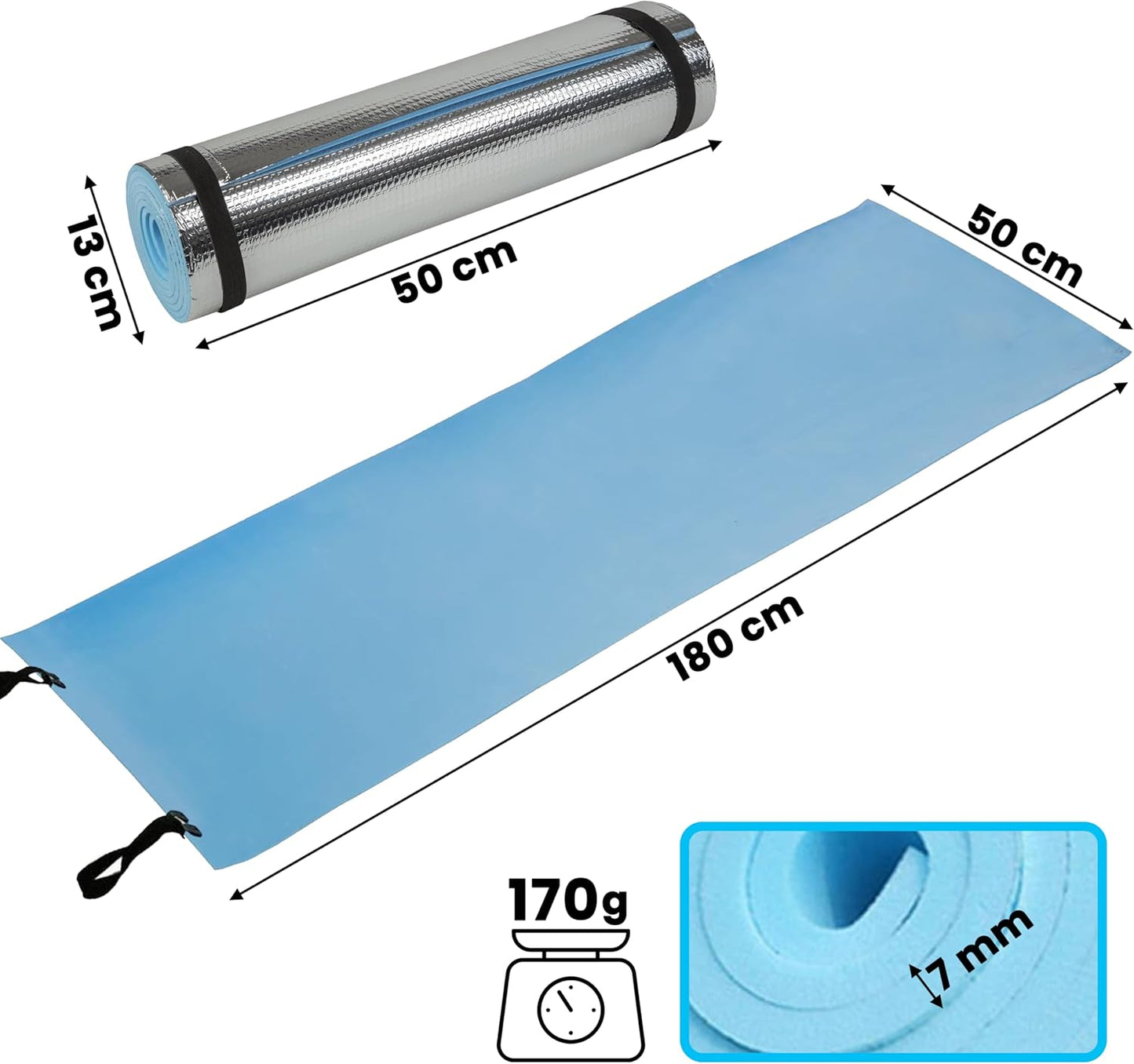 Aspect Camping Mat, 7mm Thick Outdoor Multifunctional Camping Roll Mat with Aluminum Film and Moisture-proof EVA Foam - Ideal for Hiking, Mountaineering, Picnics, and Yoga (Insulated Foam Mat)