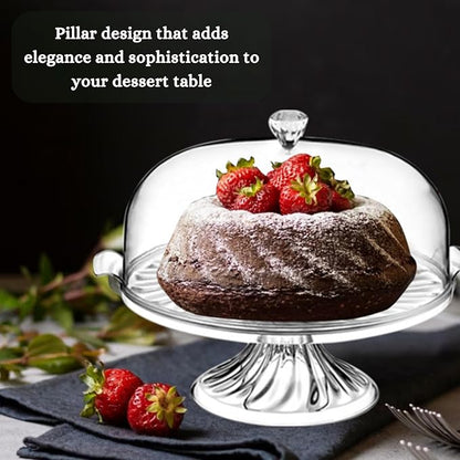 Aspect Crystal Cake Stand with Dome Lid–Eye-Catchy Crystal Design-Fixed Base - Elegant and Sophistication–Sturdy & Authentic–Easy to Clean–Showcase Cakes, Cupcakes, & Cookies (With Stand)