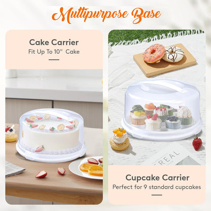Aspect Clear Plastic Round Cake Box with Lockable Lid Carry Handles Packaging Cake Storage Container Portable Plastic Cake Carrier for Cakes, Pies Cupcakes Desserts Durable Stackable Food Safe Storage