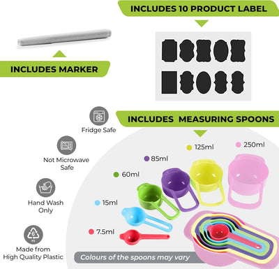 LUXTROUS Airtight Food Storage Containers Set Of 5 Pantry Organizers&Storage,Multisize Kitchen Storage Jars with 10 Labels&Measuring Spoons,Plastic Containers For Flour,Cereals,Sugar,Baking Supplies