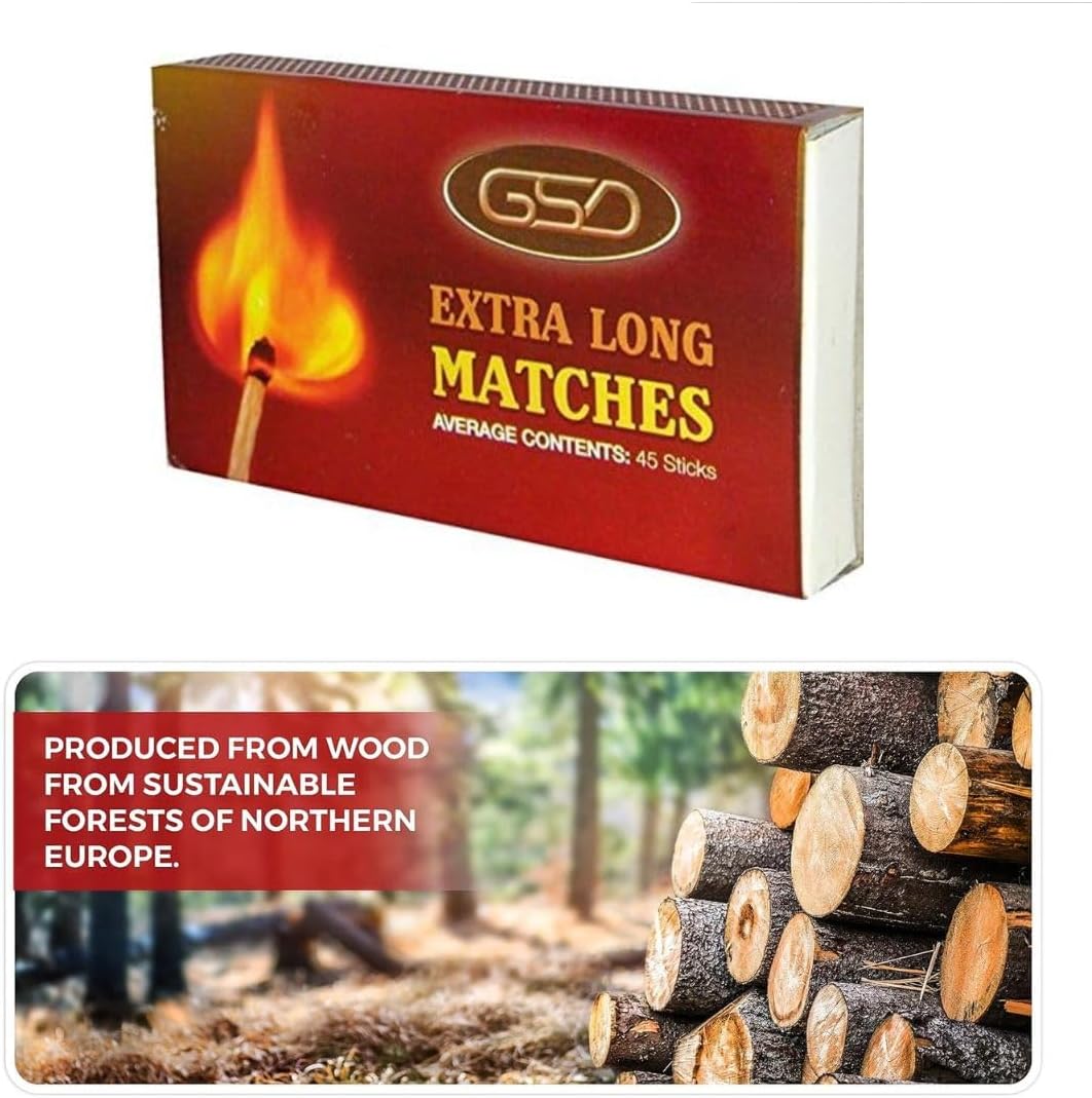 Luxtrous Extra Long Safety Matches 45 Matches Per Box Long-Lasting Camping Matches for Wood Burners, Fire Pits, Ovens, Extra Strong BBQ Fire Lighters (Pack of 6)