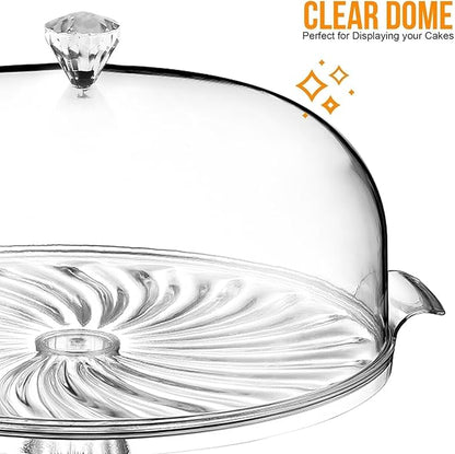 Aspect Crystal Cake Stand with Dome Lid–Eye-Catchy Crystal Design-Fixed Base - Elegant and Sophistication–Sturdy & Authentic–Easy to Clean–Showcase Cakes, Cupcakes, & Cookies (With Stand)