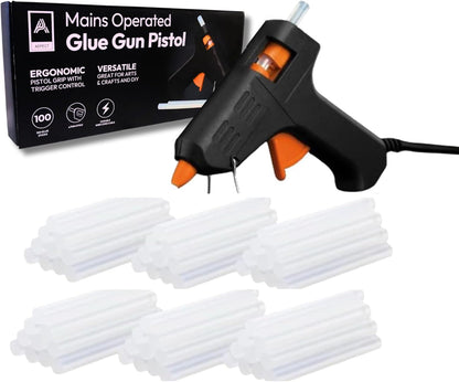 Aspect Hot Glue Gun Mini Fireproof Kit with 100 Glue Sticks 7mm, DIY for School Crafting Arts, Tool, Sealing, Home Repairs, Cards, Cardboard, Plastic and Glass Pistol Design