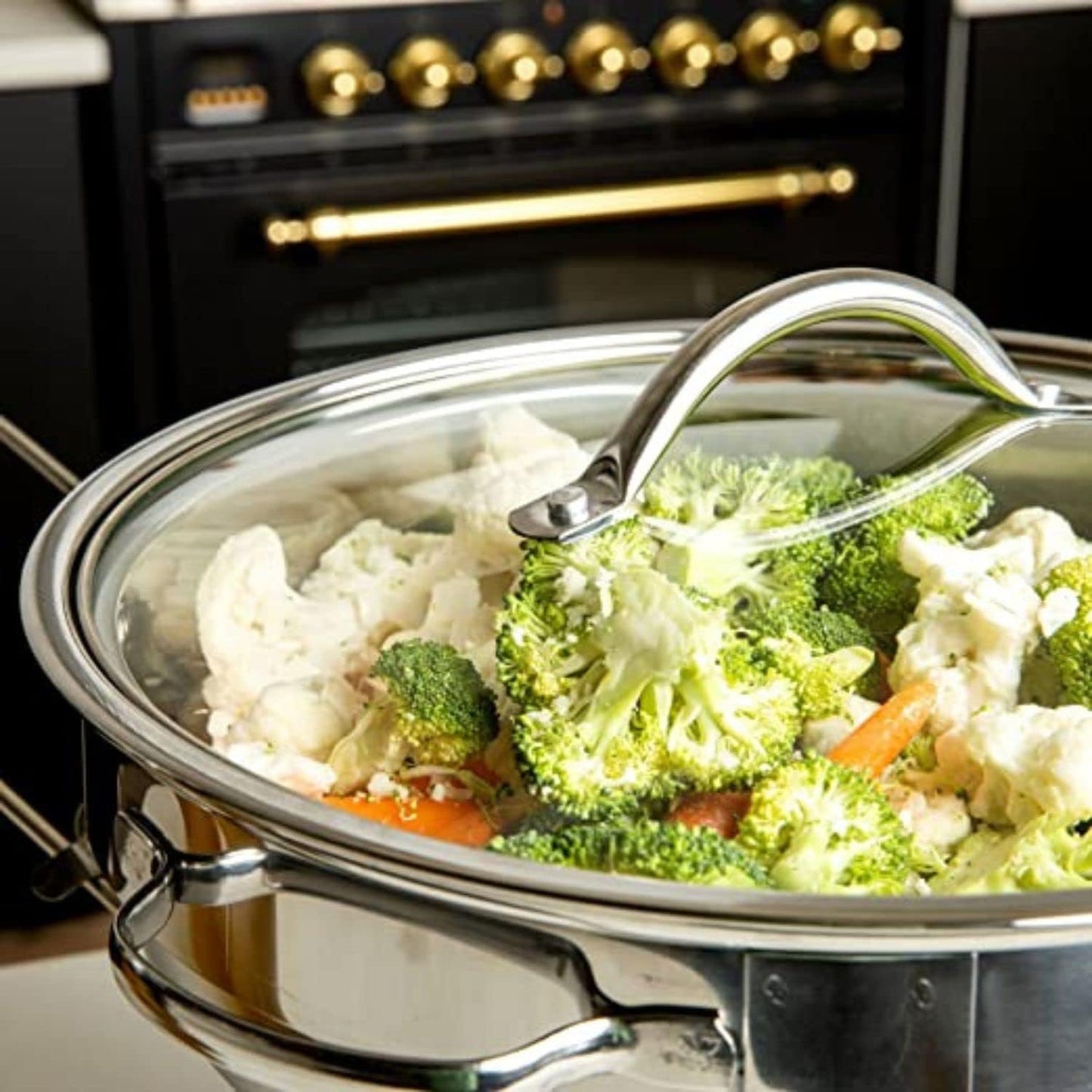 Aspect Chafing Dish Buffet Set, Stainless Steel Round Chafing Dishes & Food Warmers, Buffet Server Food Warmer with Glass Lid,Food & Water Pan, Frame for Restaurant Catering Parties Weddings -4.5L