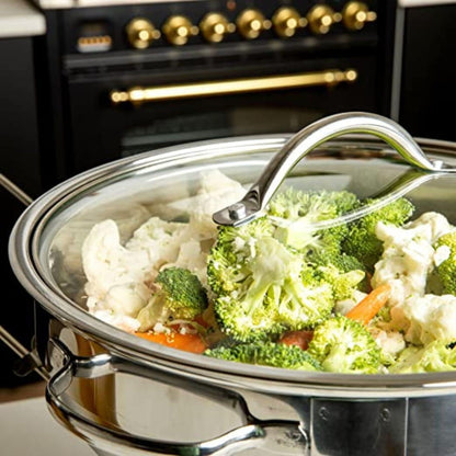 Aspect Chafing Dish Buffet Set, Stainless Steel Round Chafing Dishes & Food Warmers, Buffet Server Food Warmer with Glass Lid,Food & Water Pan, Frame for Restaurant Catering Parties Weddings -4.5L