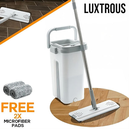 Luxtrous Floor Mop and Bucket Set Easy Flash Speed Mop with Squeeze Bucket Flat Mop for Floor Cleaning, Mini Dustpan and Brush Set 360 Rotating Head with 2 Micro fibre Pad.