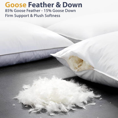 LUXTROUS Luxury Goose Feather and Down Pillow Pair with 100% Cotton Cover 2 Pack Pillows with Dual Layer Cover - Goose Down with Downproof, Soft Quality Feather 85% Goose Feather 15% Goose Down