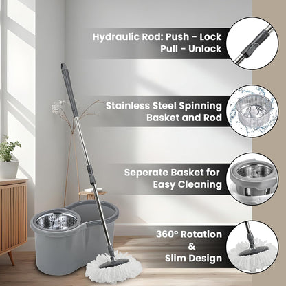 Aspect Mop and Buckets Sets Cleaning with 4 Wheel Turbo 16 Liter Microfiber Spin Wringer Mob for Cleaning tools and 360° Clean Hard Floor with EXTRA 3 Washable Mops Pads