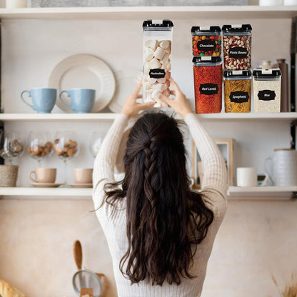 LUXTROUS Airtight Food Storage Containers Set Of 5 Pantry Organizers&Storage,Multisize Kitchen Storage Jars with 10 Labels&Measuring Spoons,Plastic Containers For Flour,Cereals,Sugar,Baking Supplies