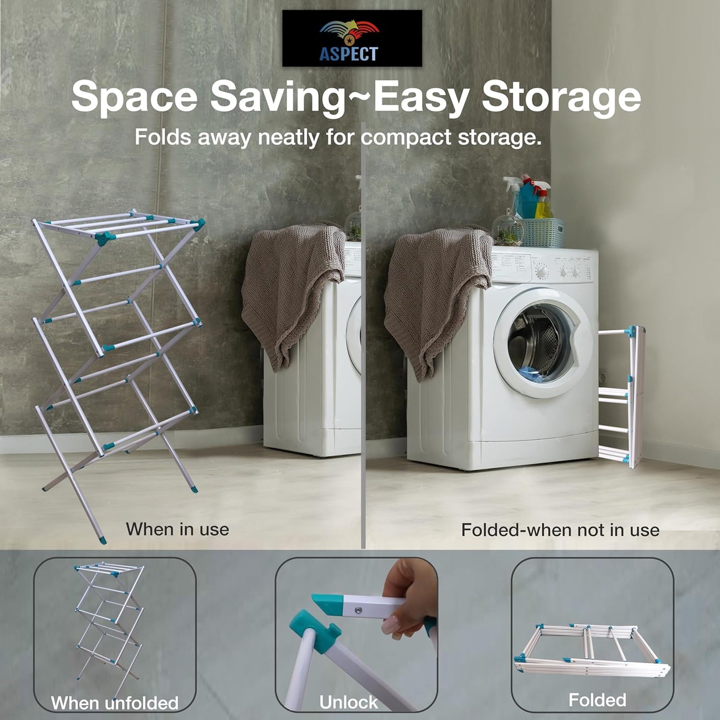 Aspect Expandable Clothes Drying Rack, Clothes Airer, Foldable Laundry Drying Rack, 3-Tier Collapsible Clothing Dryer, Adjustable Towel Rack for Air Drying Clothing, suitable for indoor