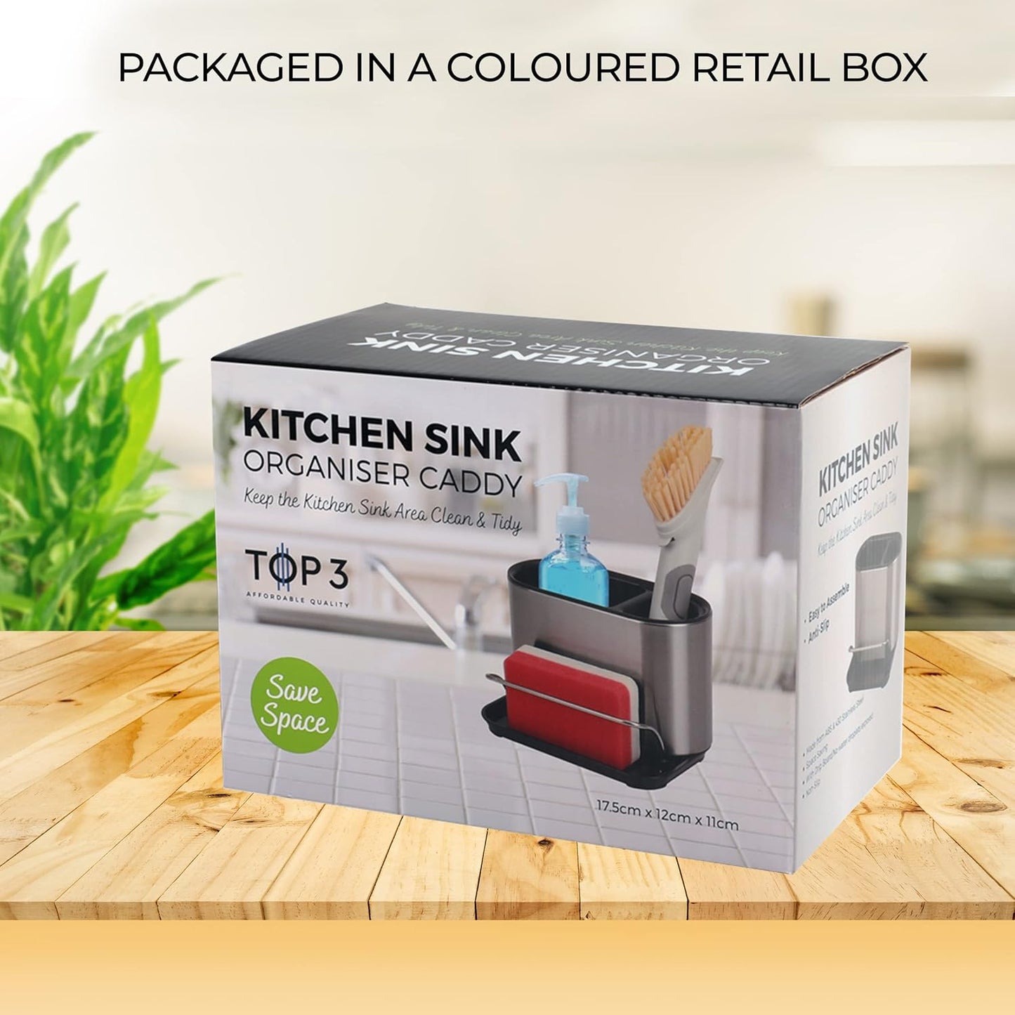 LUXTROUS Sink Caddy Organiser, Stainless Steel Kitchen Organiser, Practical Dishwashing Utensils Storage, Quality Kitchen Organiser, Sink Organiser for Washing Up Brushes, Cloths and Sponges, 51734