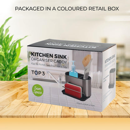 LUXTROUS Sink Caddy Organiser, Stainless Steel Kitchen Organiser, Practical Dishwashing Utensils Storage, Quality Kitchen Organiser, Sink Organiser for Washing Up Brushes, Cloths and Sponges, 51734