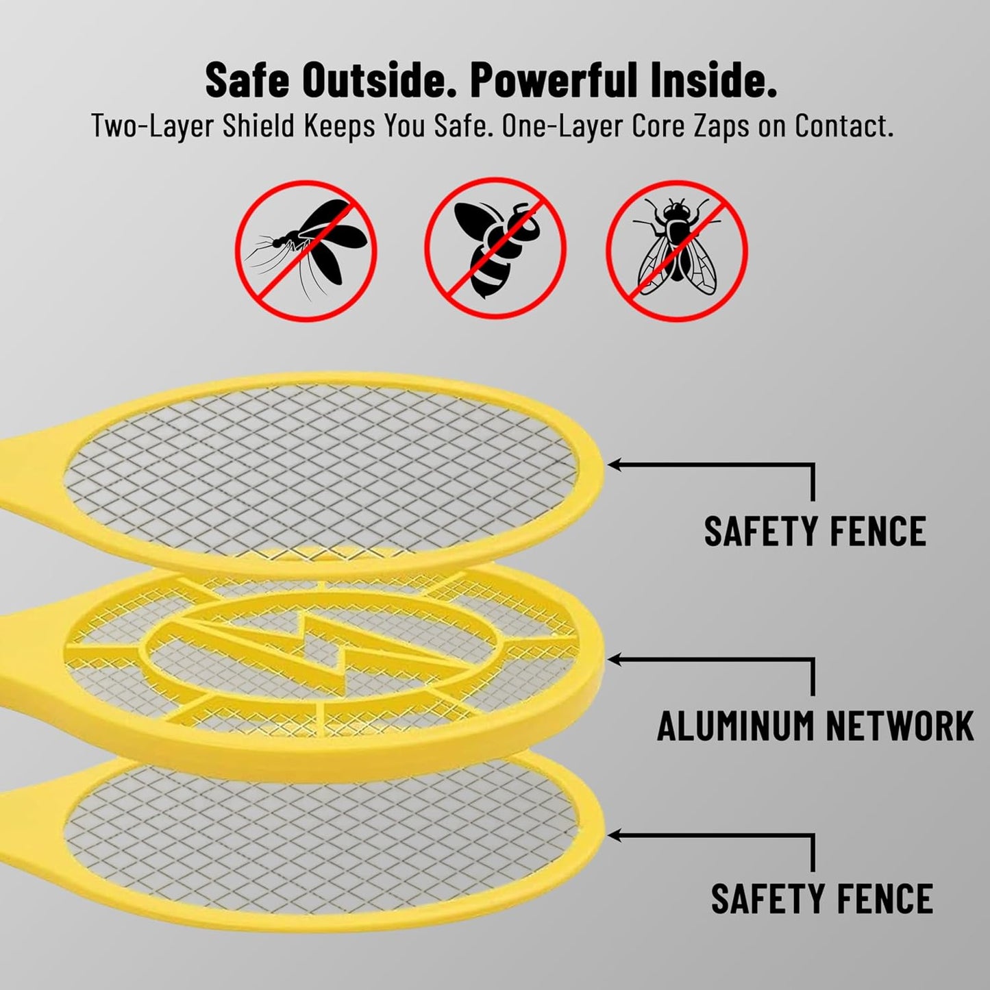 Aspect Electric Fly Zapper, Fly Swatter Battery Operated Handheld 3 Layer Safety Mesh Bug Zapper Racket,Electric Racket Bat Indoor Outdoor Insect Catcher For Killing Insects Flies Bugs for Home,Garden