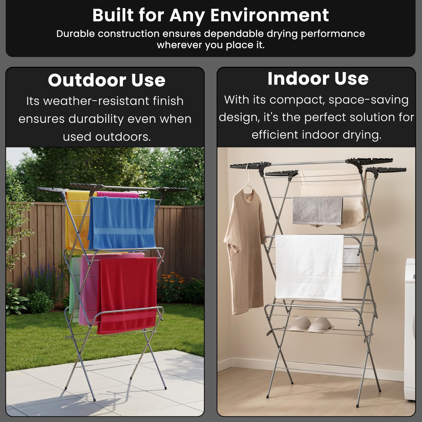 Aspect Clothes Airer,Clothes Drying Rack, 3 Tier Clothes Airer Indoor Cloth Airer With Extra Wings, Non-Slip Wet Clothes Dryer, Folding Clothes Horse Indoor and Outdoor All Weather Laundry Rack