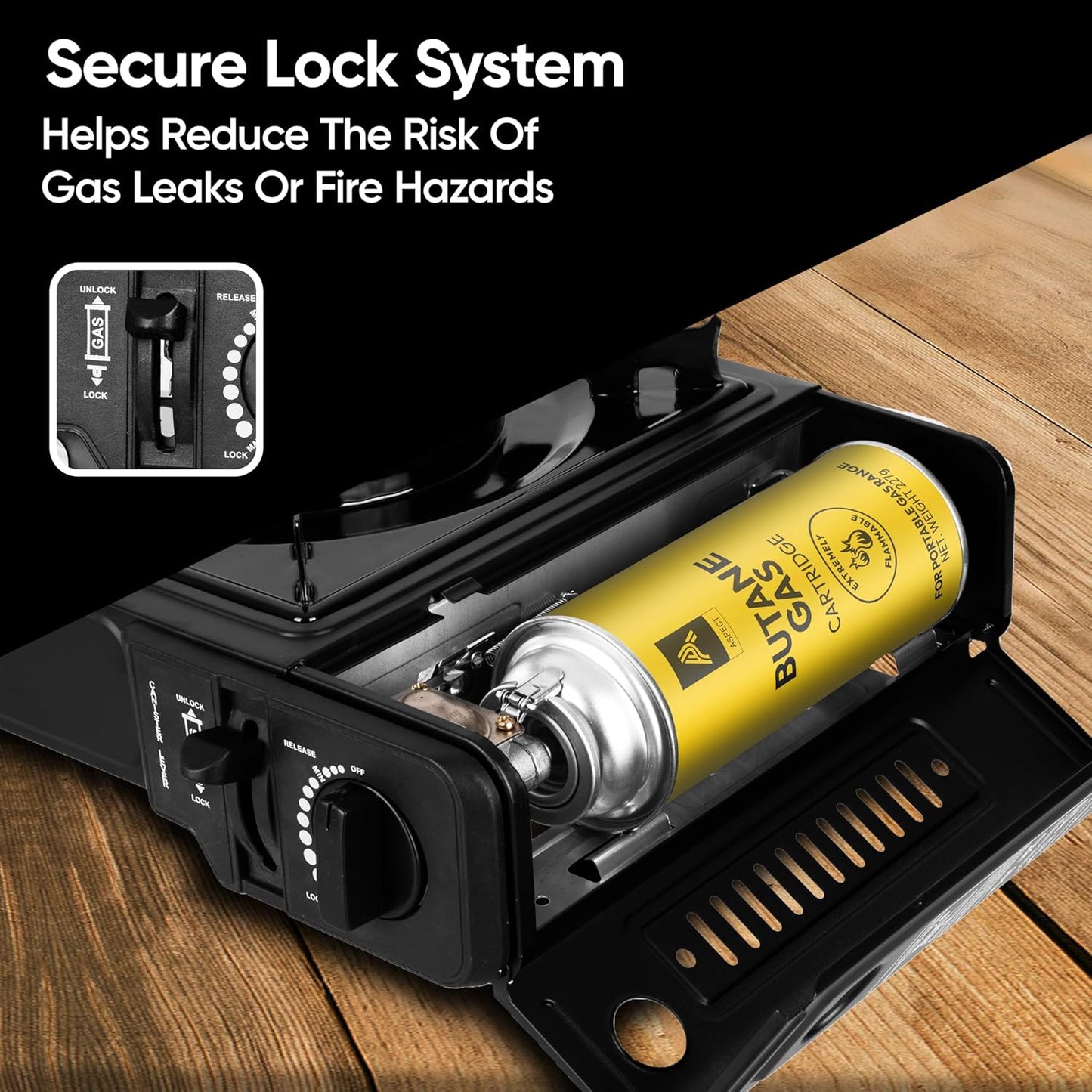 Aspect Portable Camping Stove with Cary Case, Single Burner, Automatic Ignition, Heat Control, Premium Camping Gas Stove, Indoor/Outdoor, Black Caravan