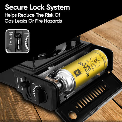 Aspect Portable Camping Stove with Cary Case, Single Burner, Automatic Ignition, Heat Control, Premium Camping Gas Stove, Indoor/Outdoor, Black Caravan