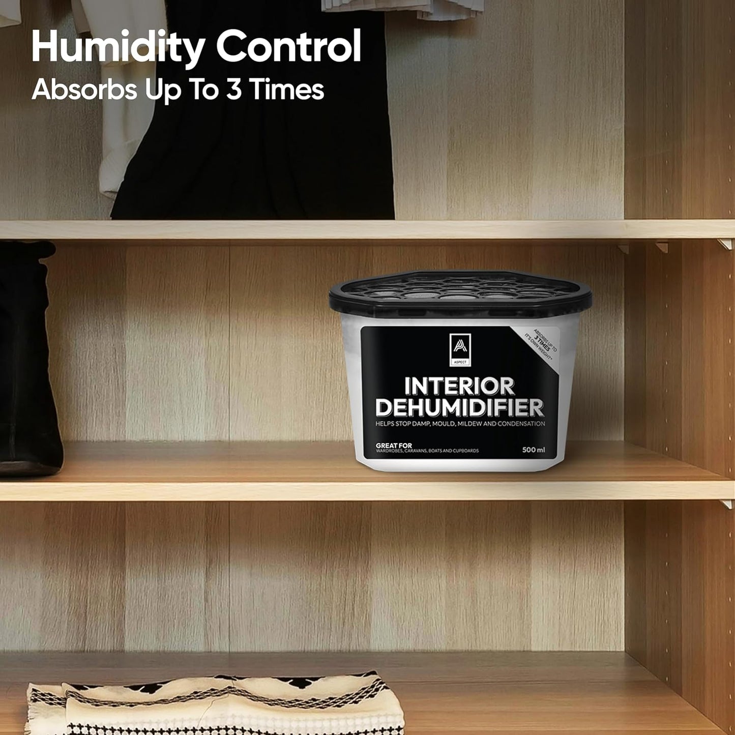 Aspect Dehumidifier 500ml Condensation Remover Moisture Absorber, Dehumidifiers disposable for Damp, Mould, Moisture in Home, Kitchen, Wardrobe, Bedroom, Caravan, Office, Garage, Bathroom -Pack Of 10