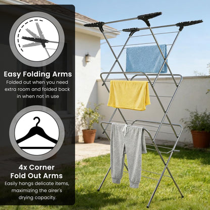 Aspect Clothes Airer,Clothes Drying Rack, 3 Tier Clothes Airer Indoor Cloth Airer With Extra Wings, Non-Slip Wet Clothes Dryer, Folding Clothes Horse Indoor and Outdoor All Weather Laundry Rack