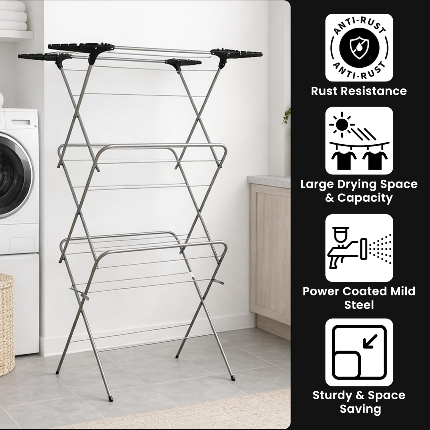 Aspect Clothes Airer,Clothes Drying Rack, 3 Tier Clothes Airer Indoor Cloth Airer With Extra Wings, Non-Slip Wet Clothes Dryer, Folding Clothes Horse Indoor and Outdoor All Weather Laundry Rack