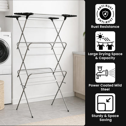 Aspect Clothes Airer,Clothes Drying Rack, 3 Tier Clothes Airer Indoor Cloth Airer With Extra Wings, Non-Slip Wet Clothes Dryer, Folding Clothes Horse Indoor and Outdoor All Weather Laundry Rack