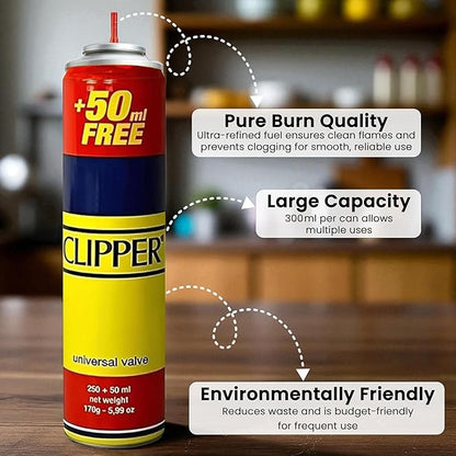 Luxtrous Genuine Clipper Gas - Universal Refill Fluid for Lighters, BBQ, and Cooking - 300ml Capacity - Reliable & Safe Fuel Solution (Pack of 4)