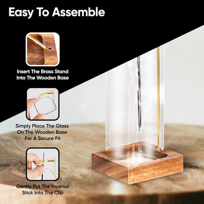 Aspect Incense Holder for Sticks with Removable Glass Ash Catcher, Upgrade Wooden Mess-Free Incense Stick Burner Holder for Yoga Spa Meditation and Home Relaxation (Square)