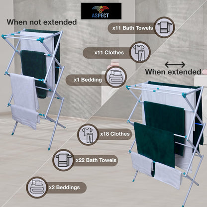 Aspect Expandable Clothes Drying Rack, Clothes Airer, Foldable Laundry Drying Rack, 3-Tier Collapsible Clothing Dryer, Adjustable Towel Rack for Air Drying Clothing, suitable for indoor