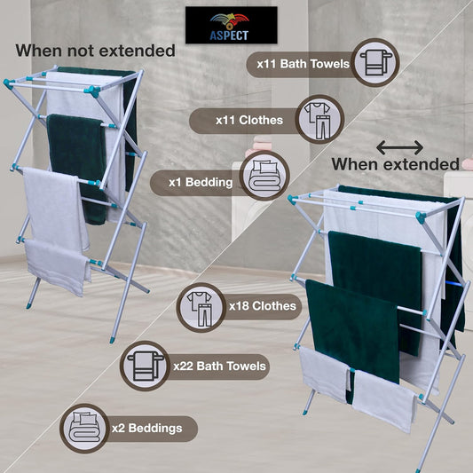 Aspect Expandable Clothes Drying Rack, Clothes Airer, Foldable Laundry Drying Rack, 3-Tier Collapsible Clothing Dryer, Adjustable Towel Rack for Air Drying Clothing, suitable for indoor