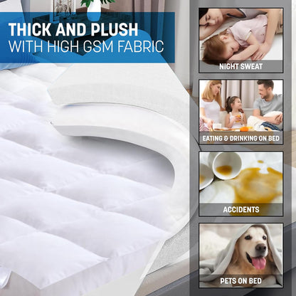 Luxtrous Mattress Topper Double Bed 12.5cm Premium White filled 85% goose feather and 15% down Quilted Extra Deep Ultra Fluffy and Breathable Strong Elastic Bands Fit up to 40cm(Double)