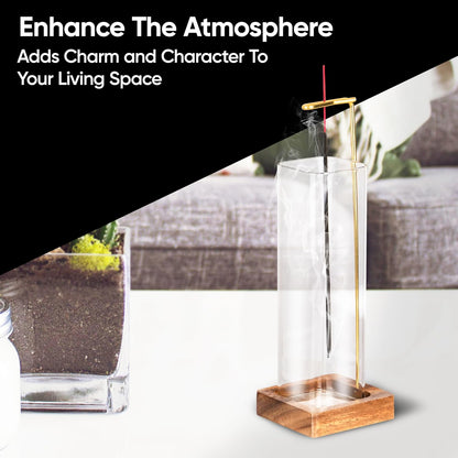 Aspect Incense Holder for Sticks with Removable Glass Ash Catcher, Upgrade Wooden Mess-Free Incense Stick Burner Holder for Yoga Spa Meditation and Home Relaxation (Square)