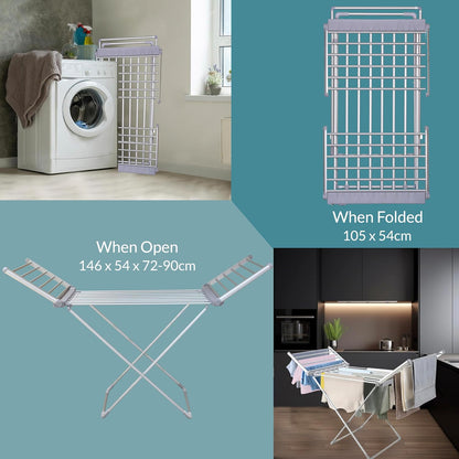 Aspect Heated Clothes Airer Fold out winged Indoor Clothes Airer | Clothes Drying Rack | Low Running Cost Airer 12M drying space | Speed Drying