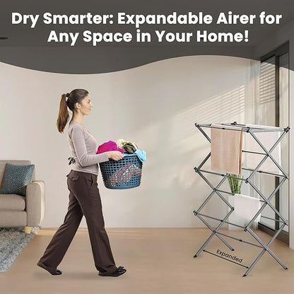 LUXTROUS Expandable Clothes Drying Rack-Foldable 3-Tier Laundry Drying Rack, Adjustable Towel Rack Air Drying Clothing - Indoor & Outdoor Foldable Drying Racks Horse Airer, Grey