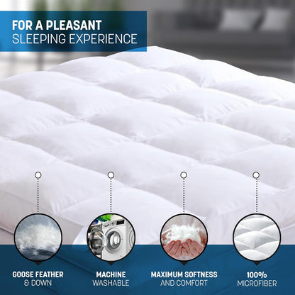 Luxtrous Mattress Topper Double Bed 12.5cm Premium White filled 85% goose feather and 15% down Quilted Extra Deep Ultra Fluffy and Breathable Strong Elastic Bands Fit up to 40cm(Double)