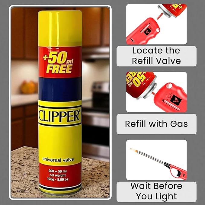 Luxtrous Genuine Clipper Gas - Universal Refill Fluid for Lighters, BBQ, and Cooking - 300ml Capacity - Reliable & Safe Fuel Solution (Pack of 4)
