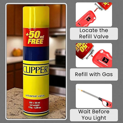 Luxtrous Genuine Clipper Gas - Universal Refill Fluid for Lighters, BBQ, and Cooking - 300ml Capacity - Reliable & Safe Fuel Solution (Pack of 4)