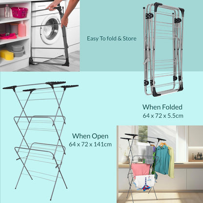 Aspect Clothes Airer,Clothes Drying Rack, 3 Tier Clothes Airer Indoor Cloth Airer With Extra Wings, Non-Slip Wet Clothes Dryer, Folding Clothes Horse Indoor and Outdoor All Weather Laundry Rack